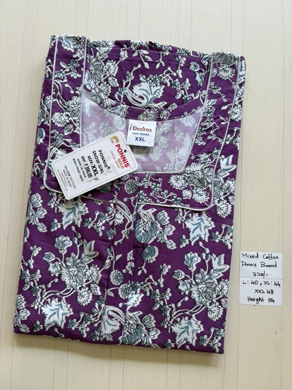 MCS 010 Ponni's Mixed Cotton Zip Nighty