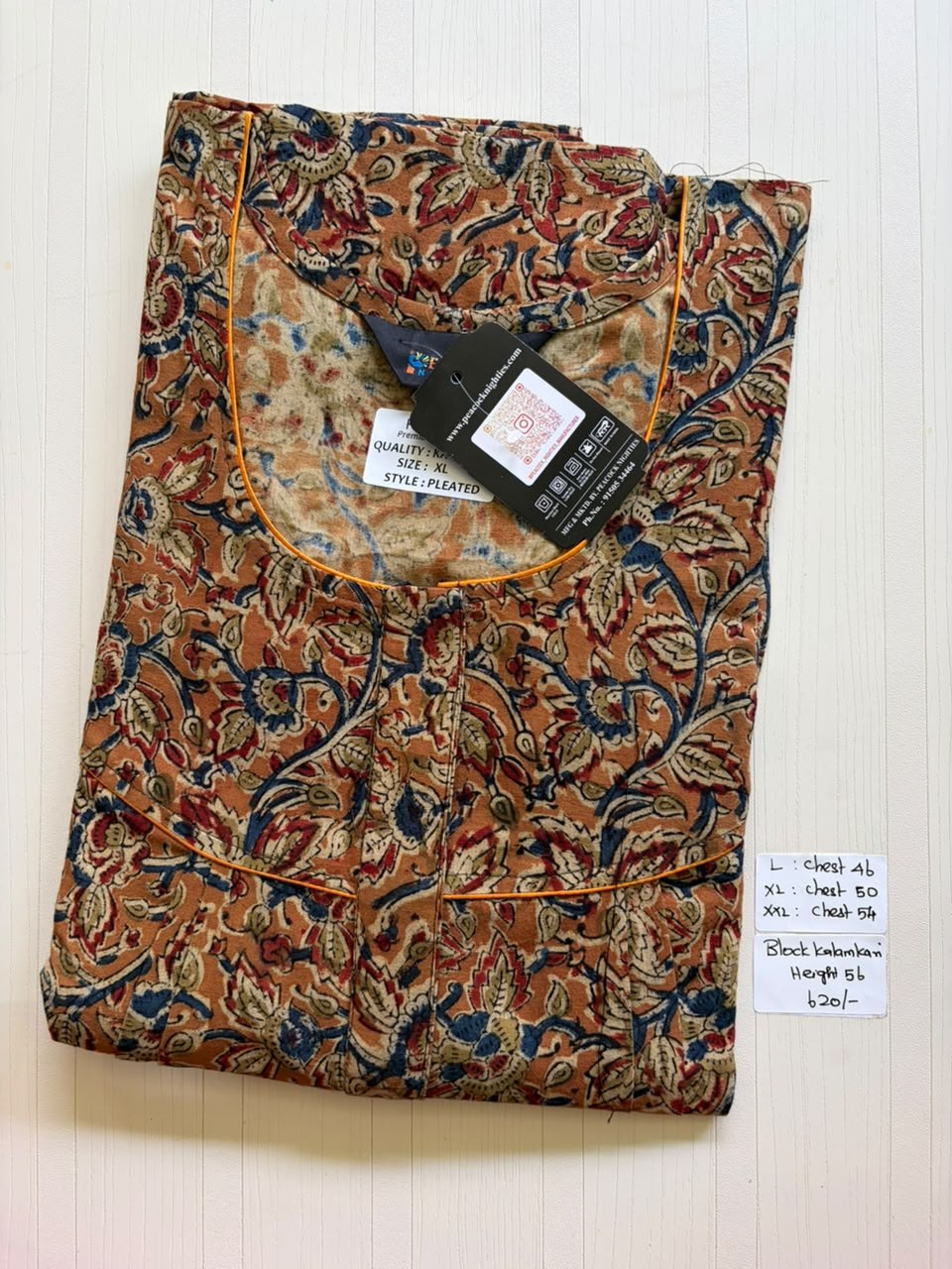 MKS044 Block Kalamkari peacock Pleats zip BP HEIGHT 56'