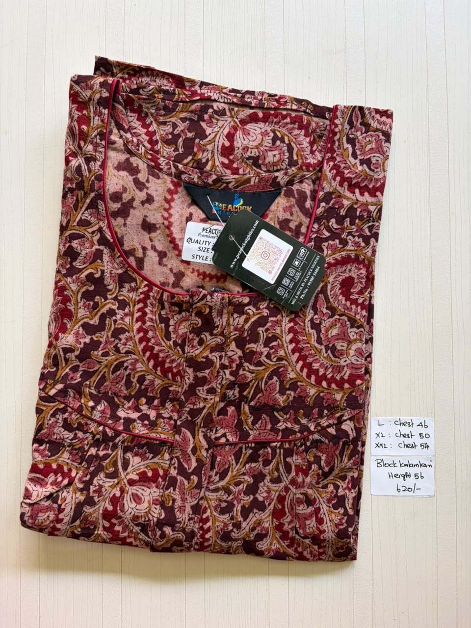 MKS012 Block Kalamkari peacock Pleats zip BP HEIGHT 56'