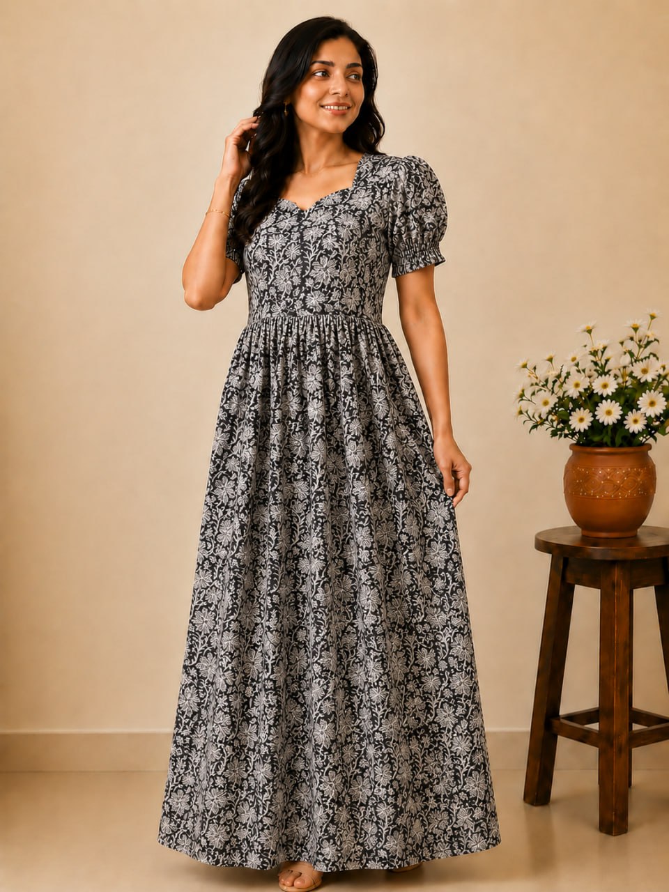 KF 012 Block Kalamkari frock Height Puff Sleeve YY1 YY2