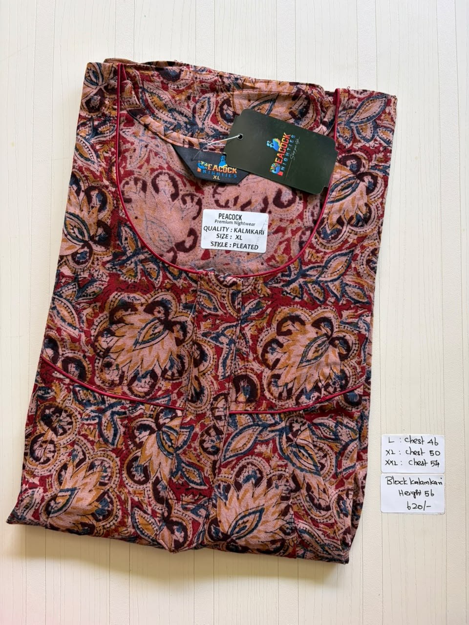 MKS033 Block Kalamkari peacock Pleats zip BP HEIGHT 56'