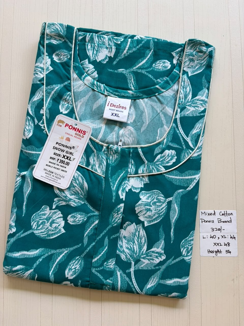 MCS 040 Ponni's Mixed Cotton Zip Nighty