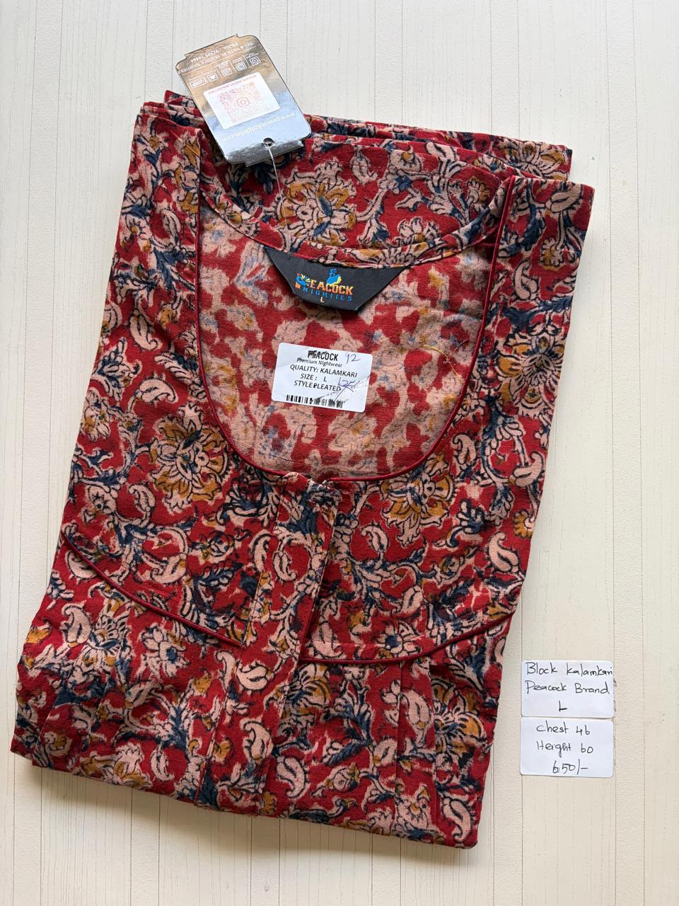 AKS048 Height Block Kalamkari peacock Pleats zip