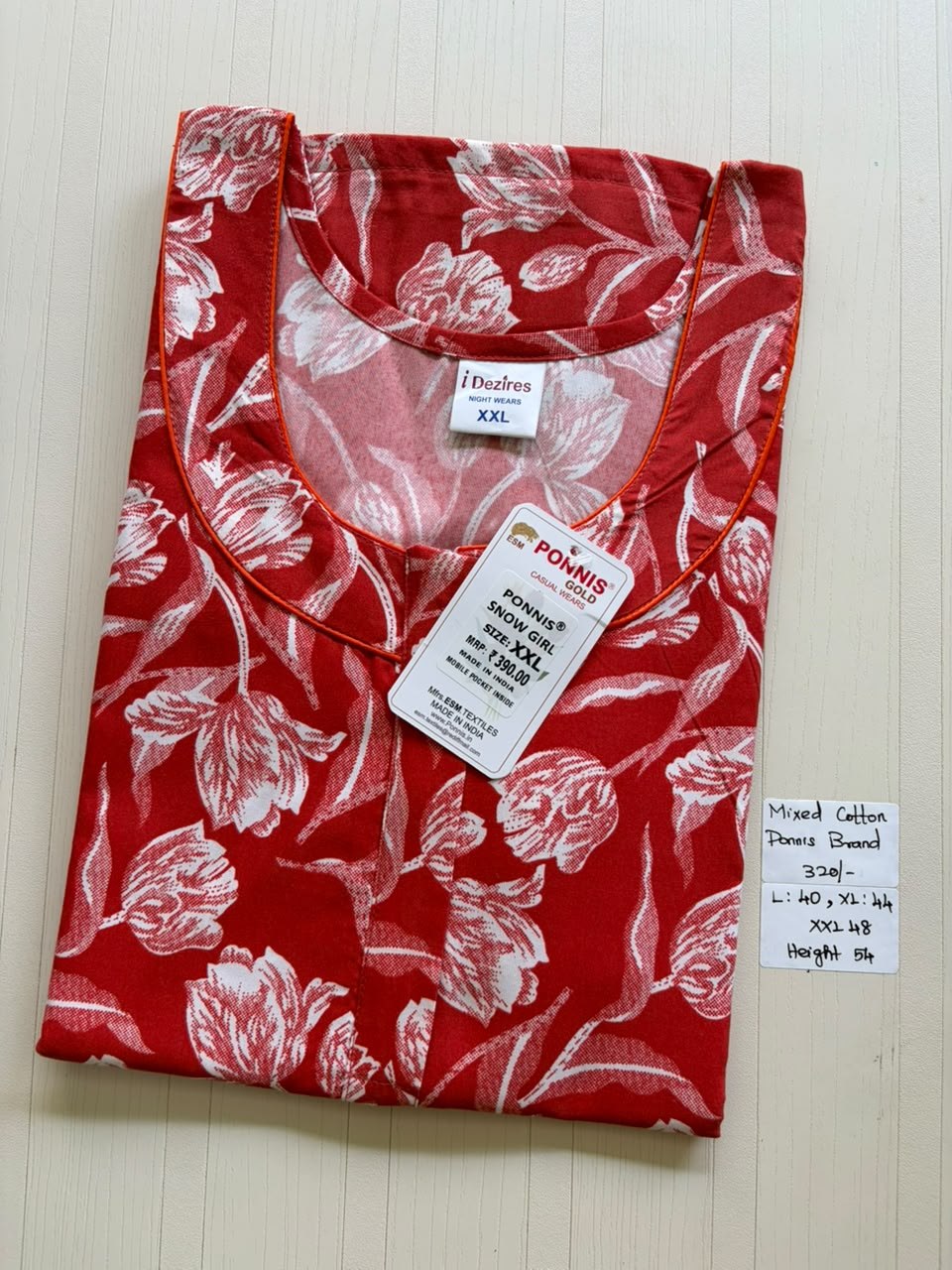 MCS 041 Ponni's Mixed Cotton Zip Nighty