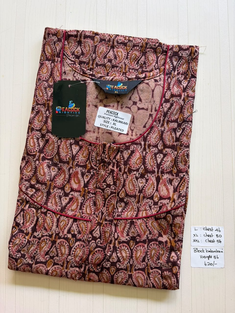 MKS038 Block Kalamkari peacock Pleats zip BP HEIGHT 56'