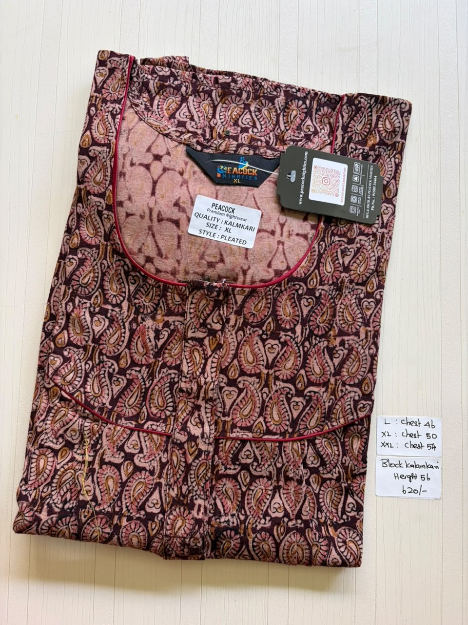 MKS006 Block Kalamkari peacock Pleats zip BP HEIGHT 56'