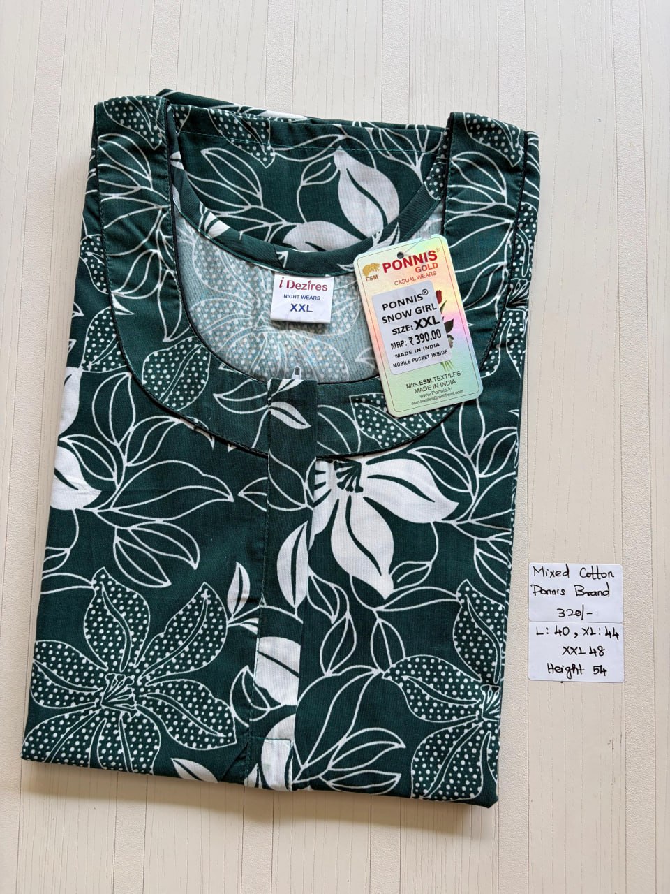 MCS 057 Ponni's Mixed Cotton Zip Nighty