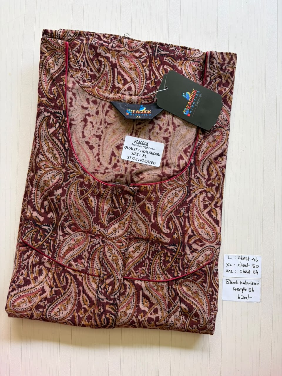 MKS023 Block Kalamkari peacock Pleats zip BP HEIGHT 56'