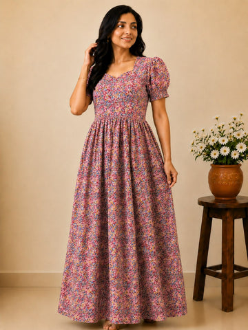 KF 014 Block Kalamkari frock Height Puff Sleeve YY1 YY2