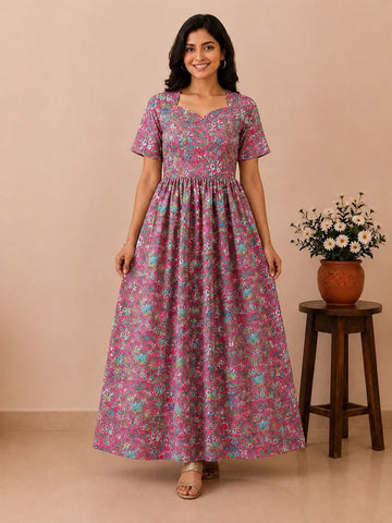 MFS 420 Peacock Feeding maxi frock YY1