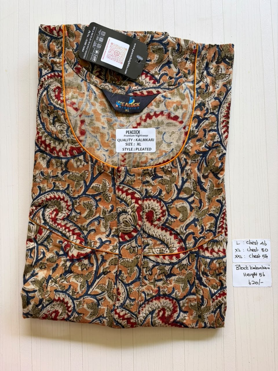 MKS011 Block Kalamkari peacock Pleats zip BP HEIGHT 56'