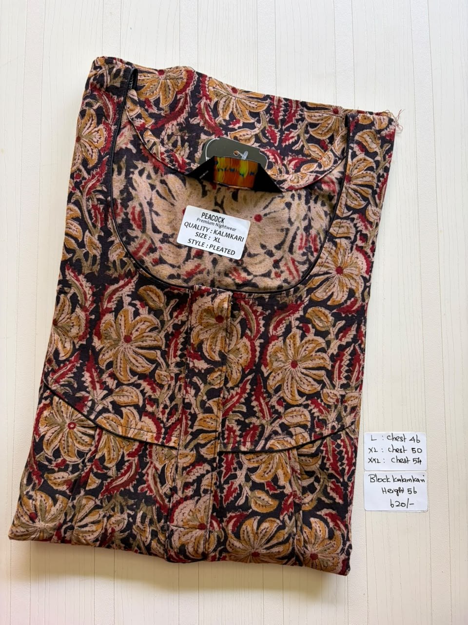 MKS037 Block Kalamkari peacock Pleats zip BP HEIGHT 56'
