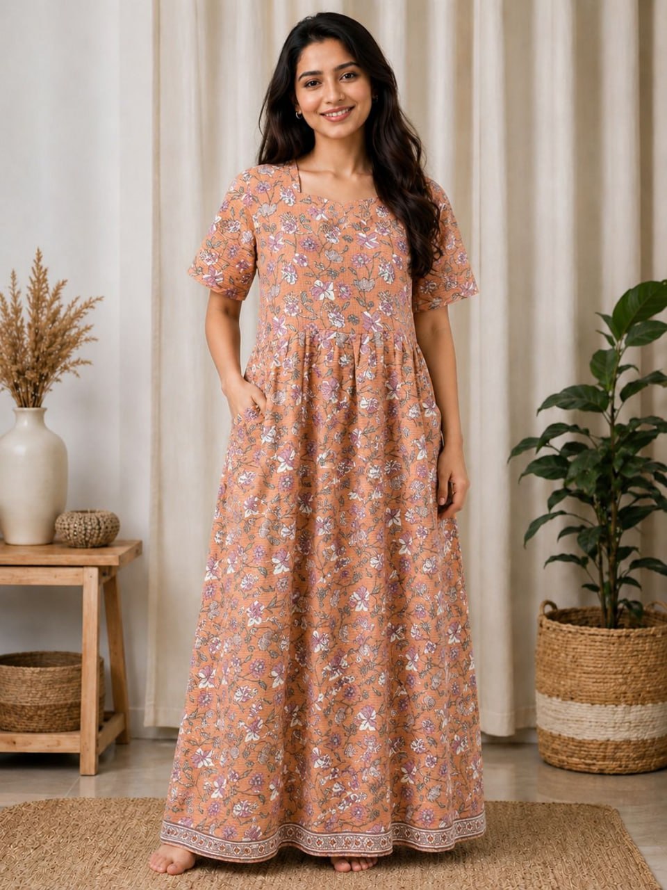 MFS 417 Peacock Feeding maxi frock YY1