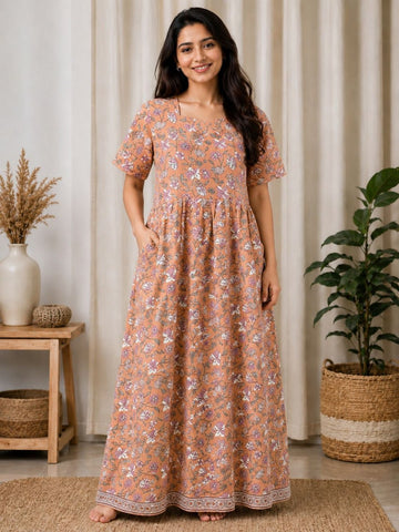 MFS 417 Peacock Feeding maxi frock YY1