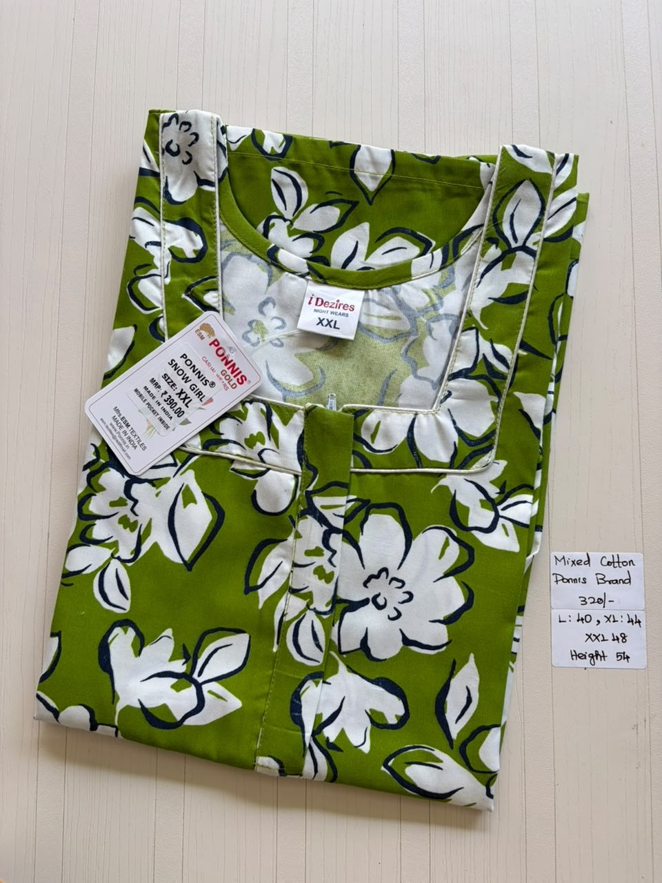 MCS 014 Ponni's Mixed Cotton Zip Nighty