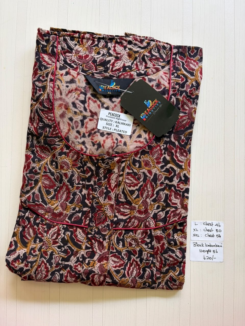 MKS042 Block Kalamkari peacock Pleats zip BP HEIGHT 56'
