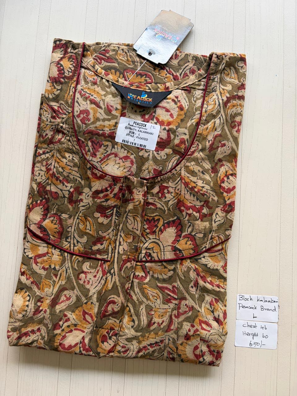 AKS050 Height Block Kalamkari peacock Pleats zip