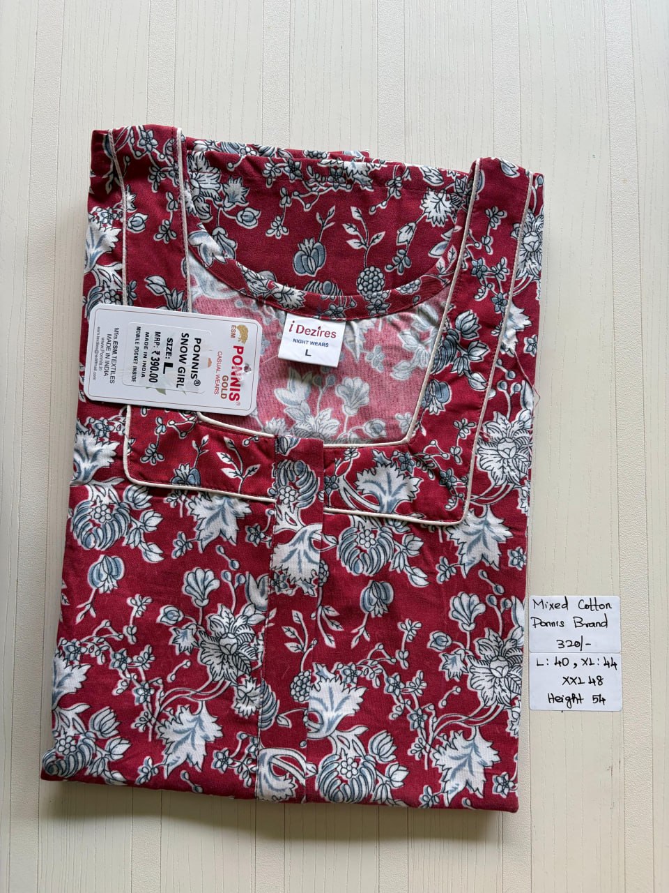 MCS 075 Ponni's Mixed Cotton Zip Nighty