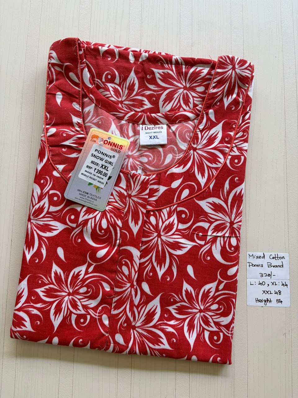 MCS 085 Ponni's Mixed Cotton Zip Nighty