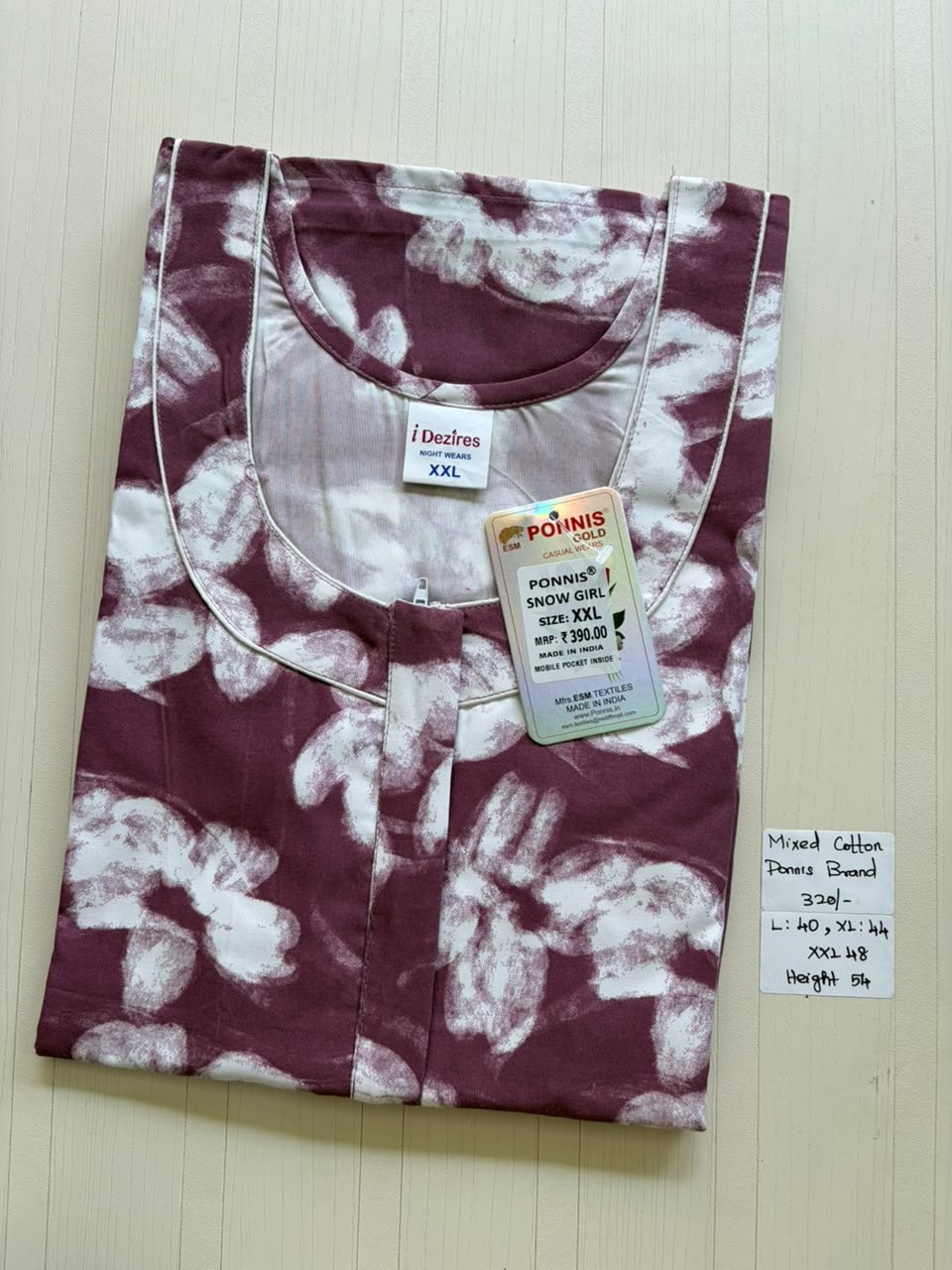 MCS 005 Ponni's Mixed Cotton Zip Nighty