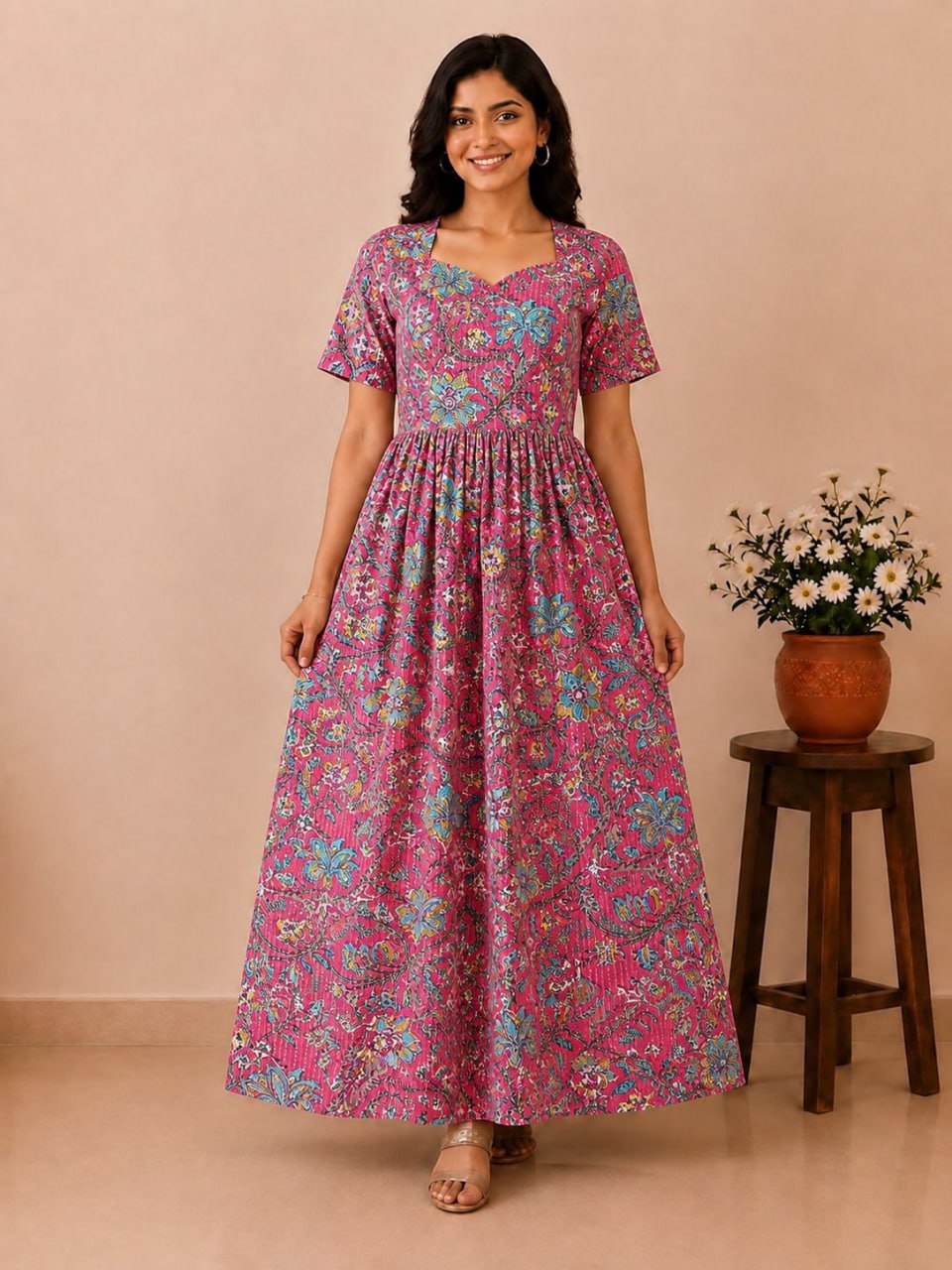 MFS 416 Peacock Feeding maxi frock YY1