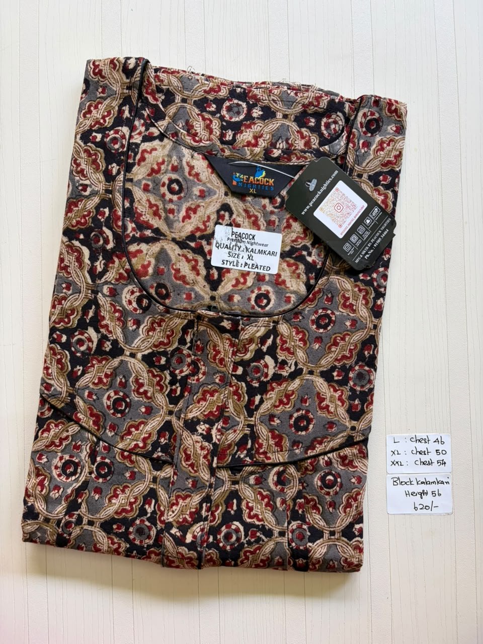 MKS030 Block Kalamkari peacock Pleats zip BP HEIGHT 56'