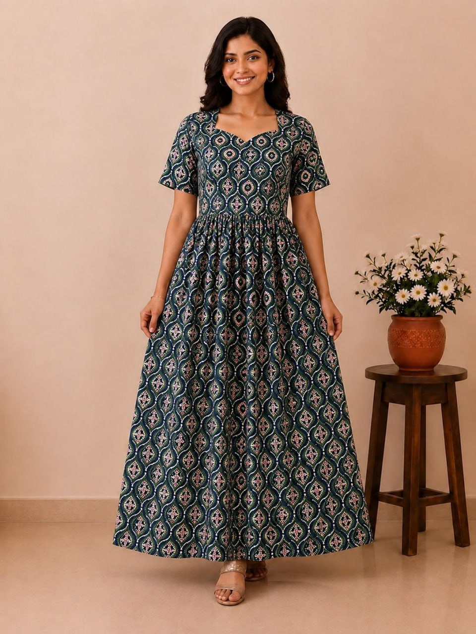 MFS 419 Peacock Feeding maxi frock YY1