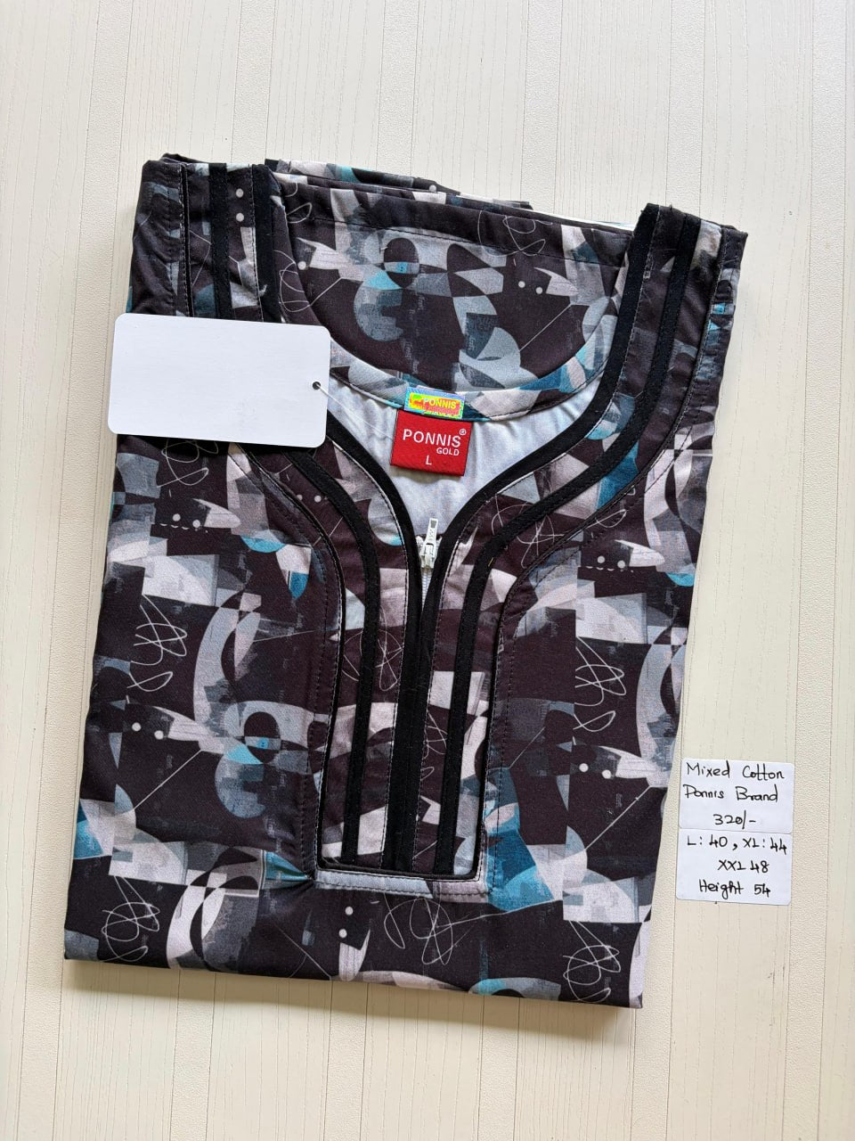 MCS 074 Ponni's Mixed Cotton Zip Nighty