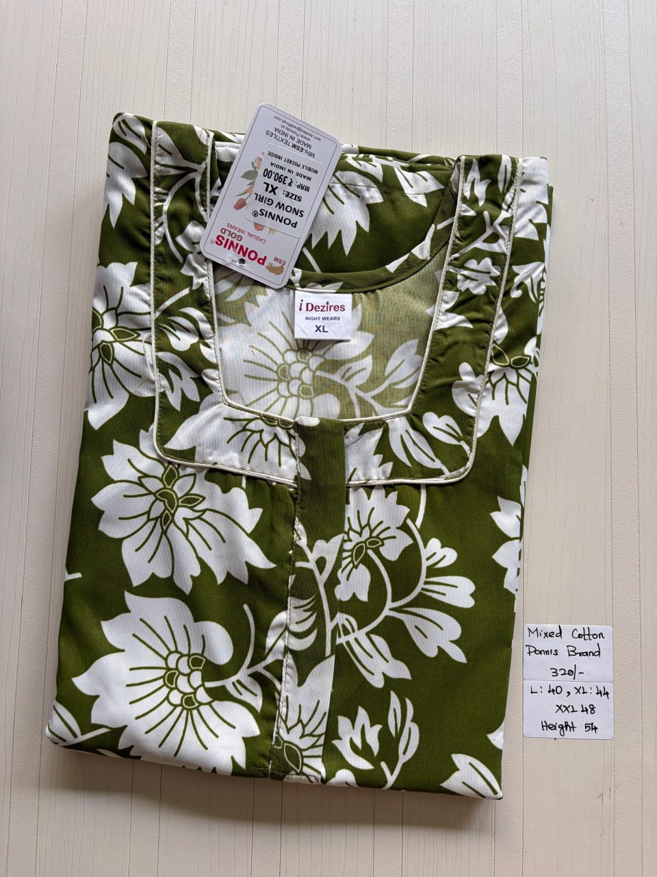 MCS 082 Ponni's Mixed Cotton Zip Nighty