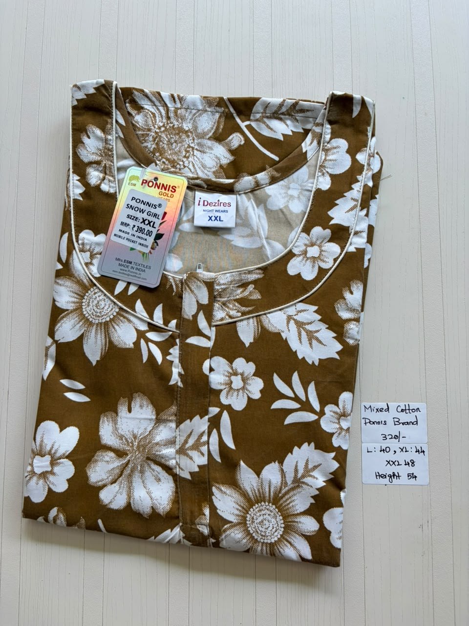 MCS 021 Ponni's Mixed Cotton Zip Nighty
