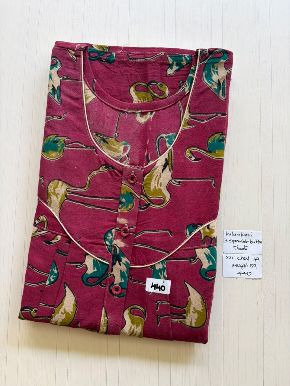 AASHP 228 Height Peacock Pleats Kalamkari Nighty BP DPS