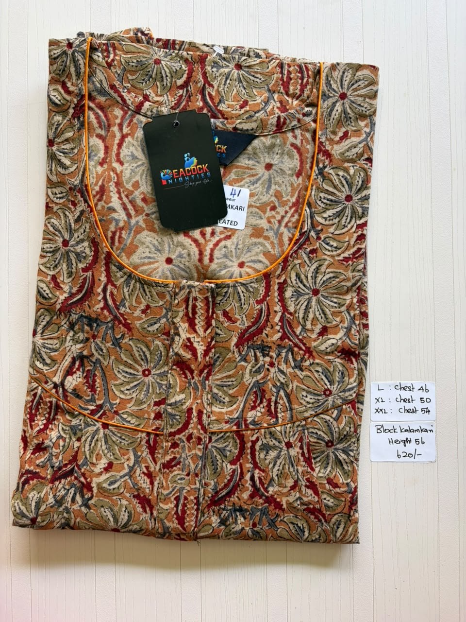 MKS019 Block Kalamkari peacock Pleats zip BP HEIGHT 56'