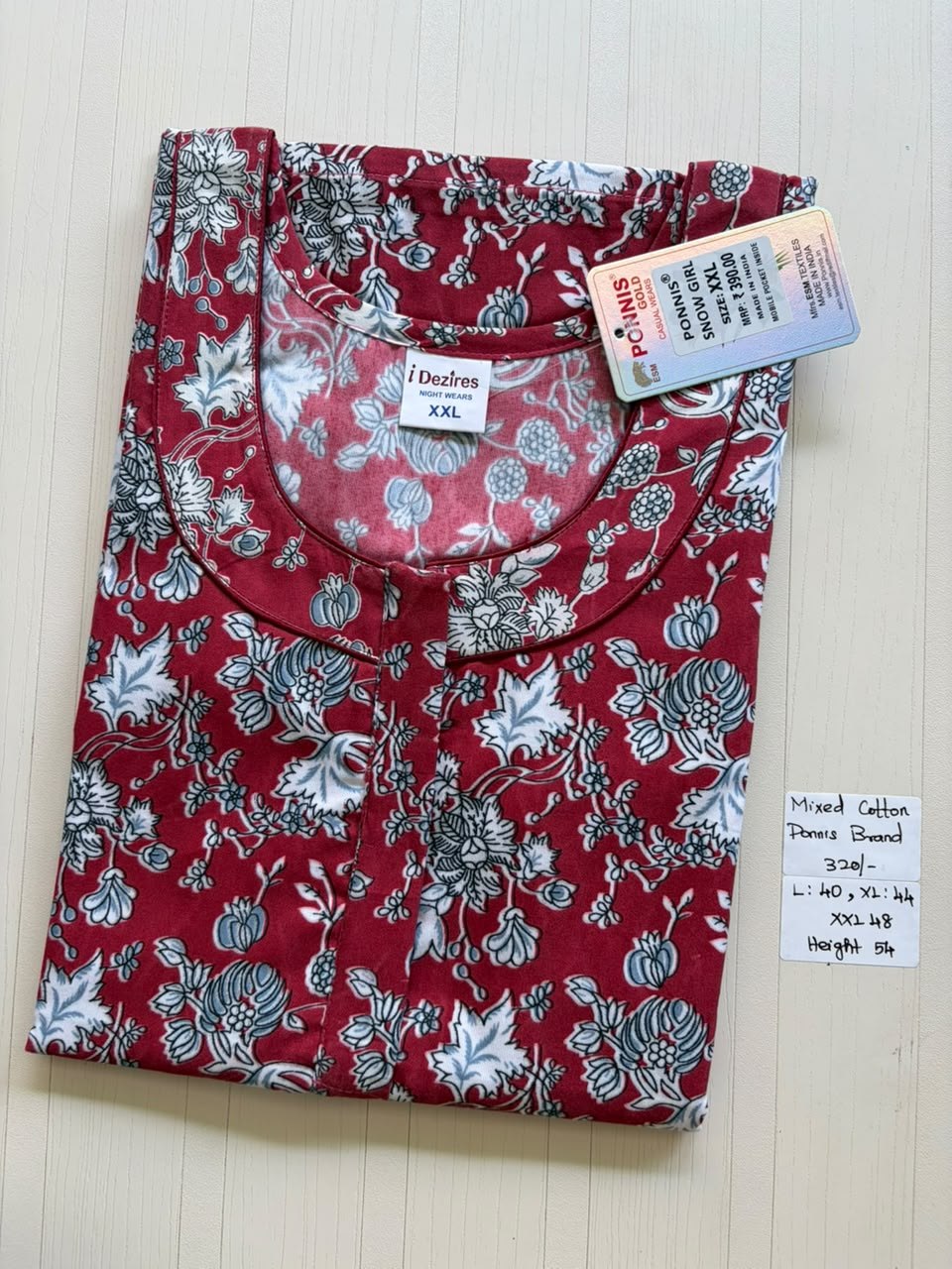 MCS 011 Ponni's Mixed Cotton Zip Nighty