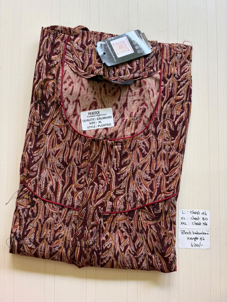 MKS041 Block Kalamkari peacock Pleats zip BP HEIGHT 56'