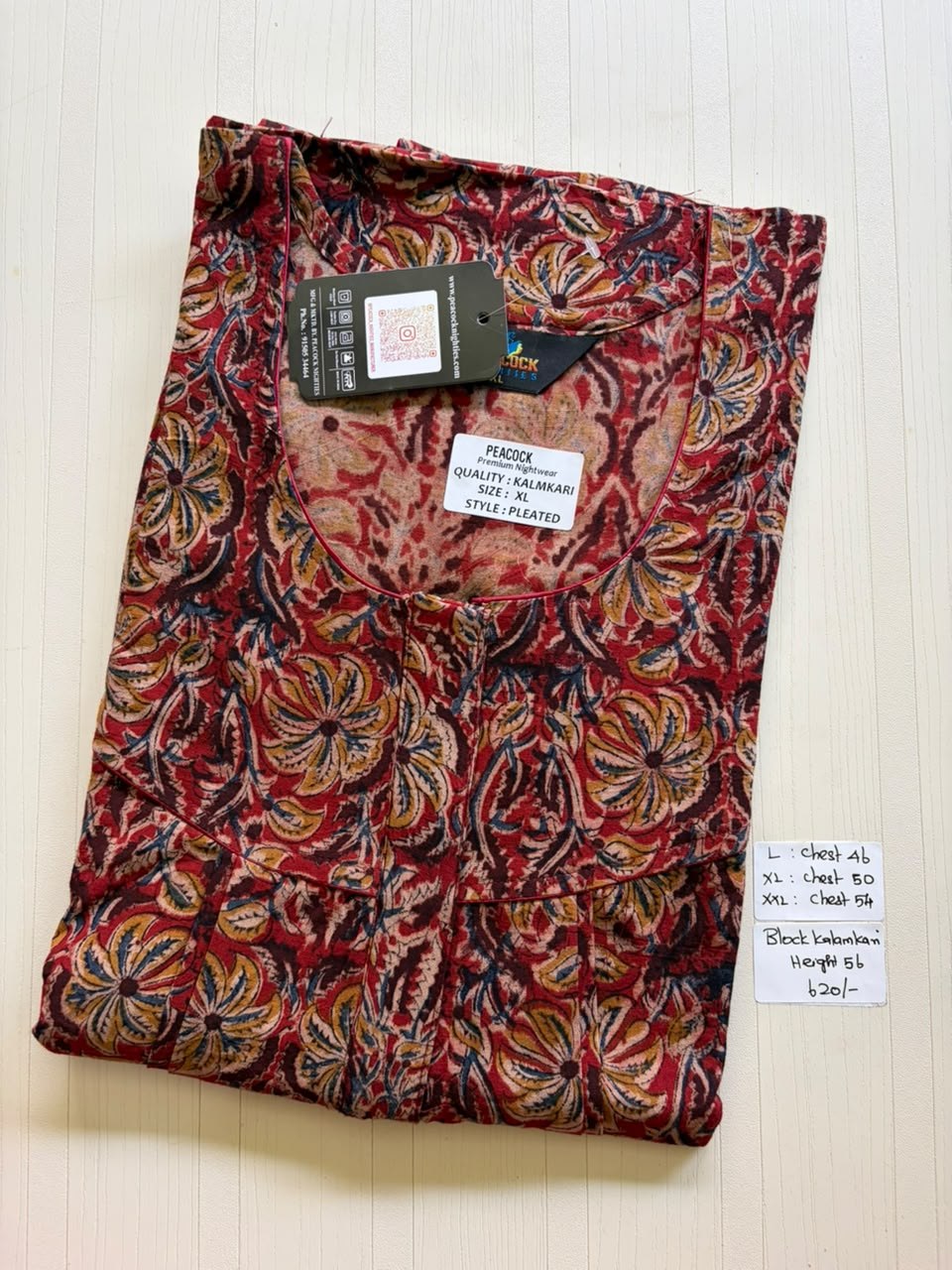 MKS010 Block Kalamkari peacock Pleats zip BP HEIGHT 56'