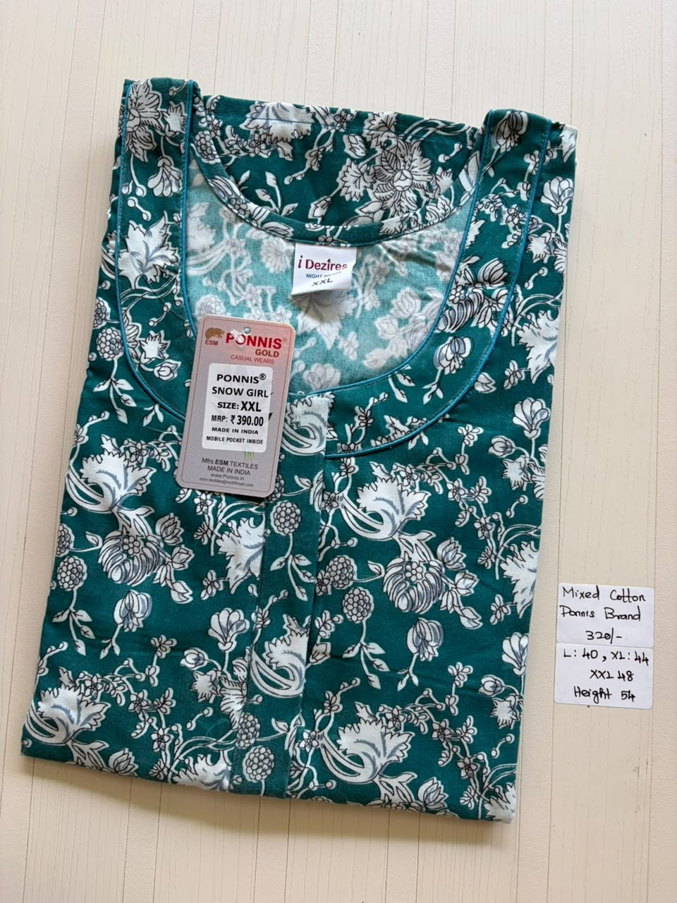 MCS 008 Ponni's Mixed Cotton Zip Nighty