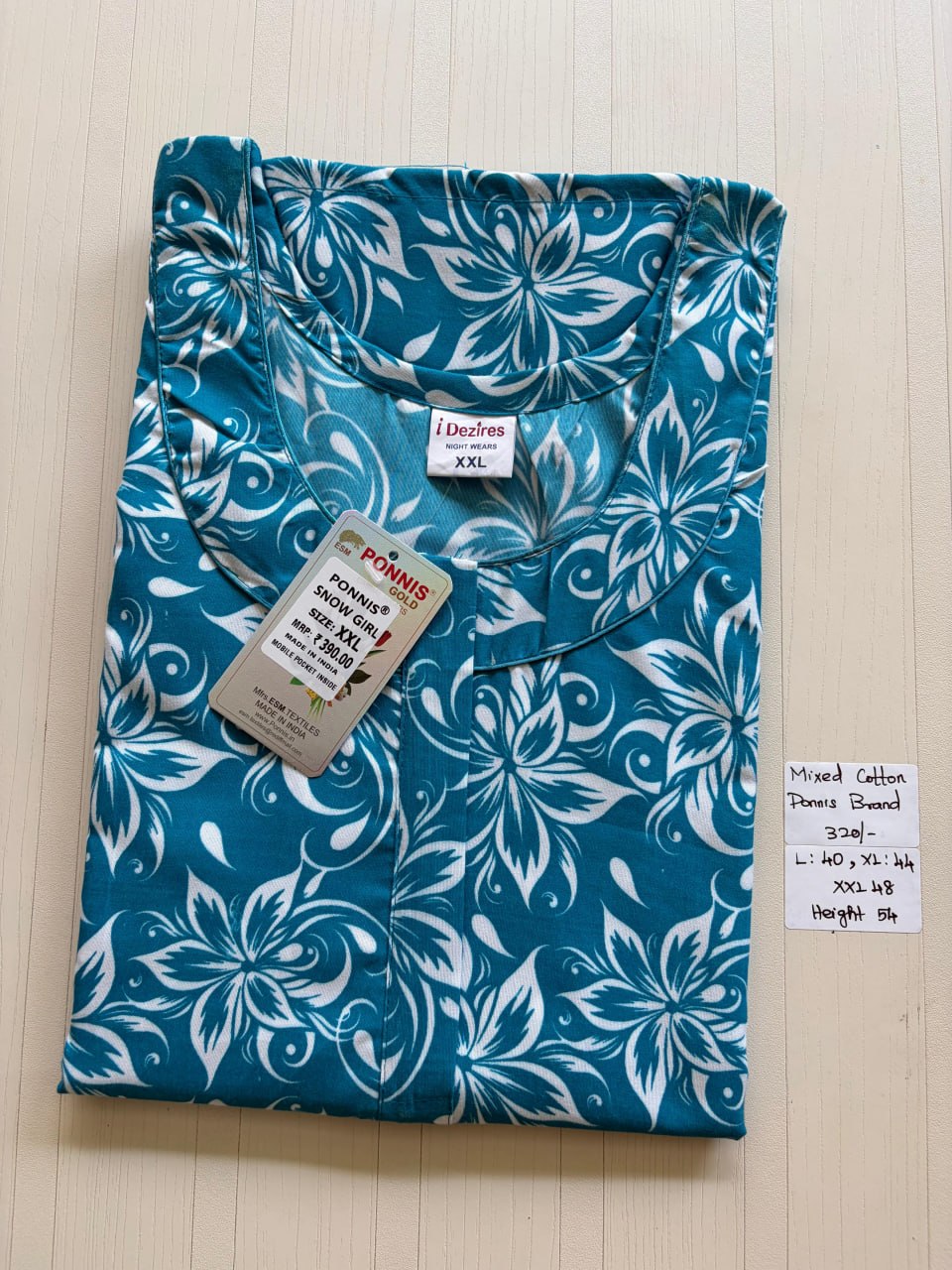 MCS 060 Ponni's Mixed Cotton Zip Nighty