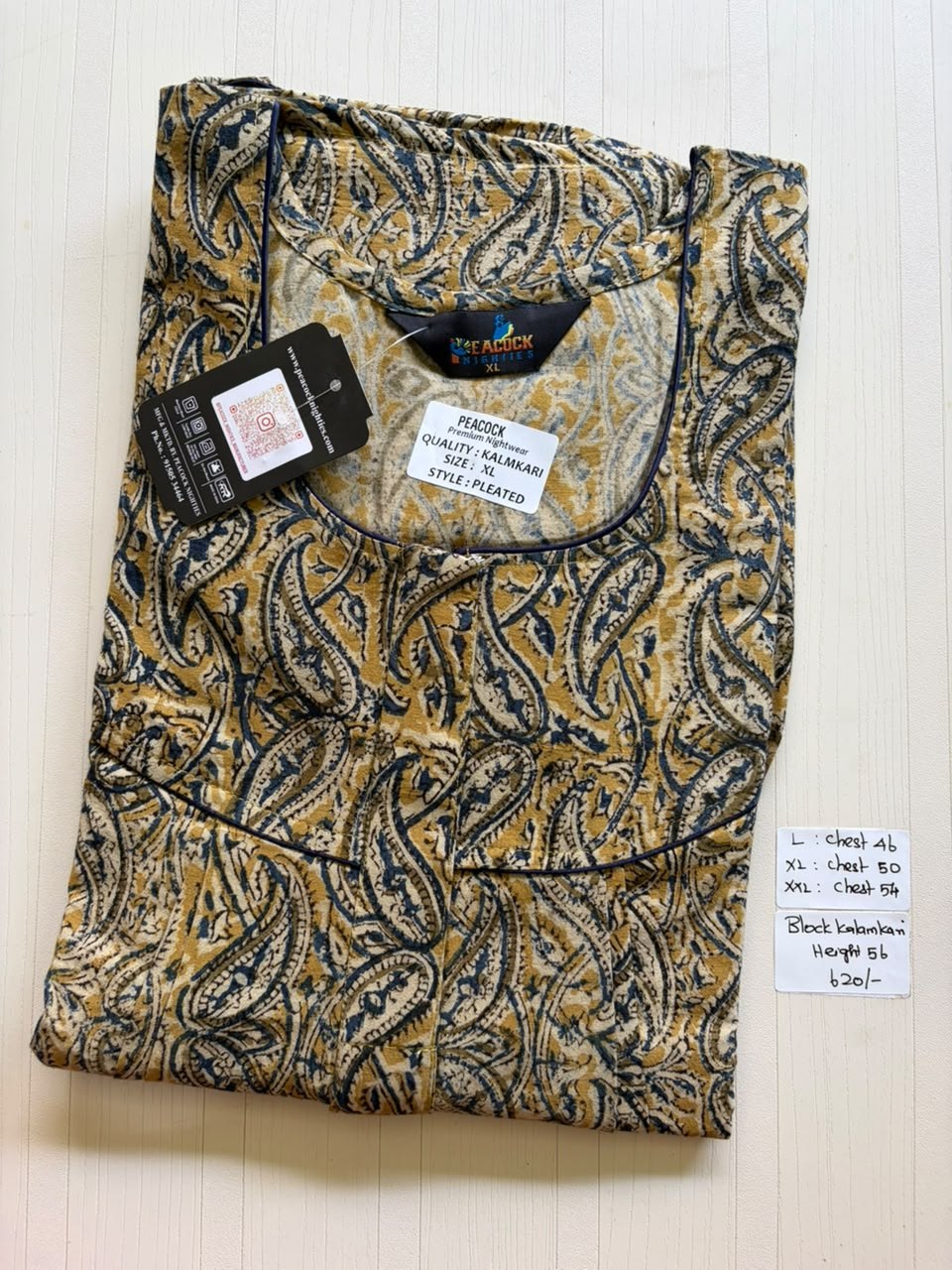 MKS009 Block Kalamkari peacock Pleats zip BP HEIGHT 56'