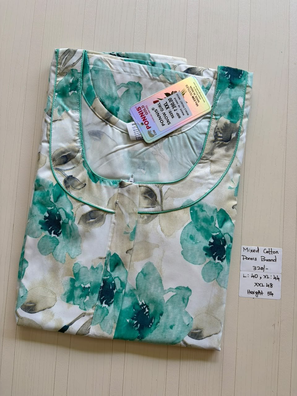 MCS 020 Ponni's Mixed Cotton Zip Nighty
