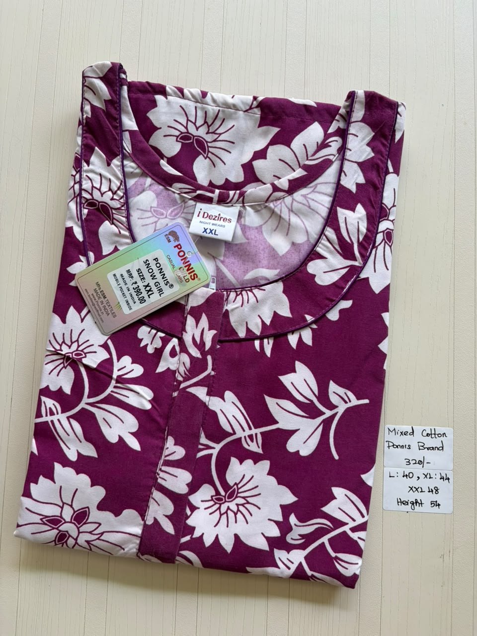 MCS 038 Ponni's Mixed Cotton Zip Nighty