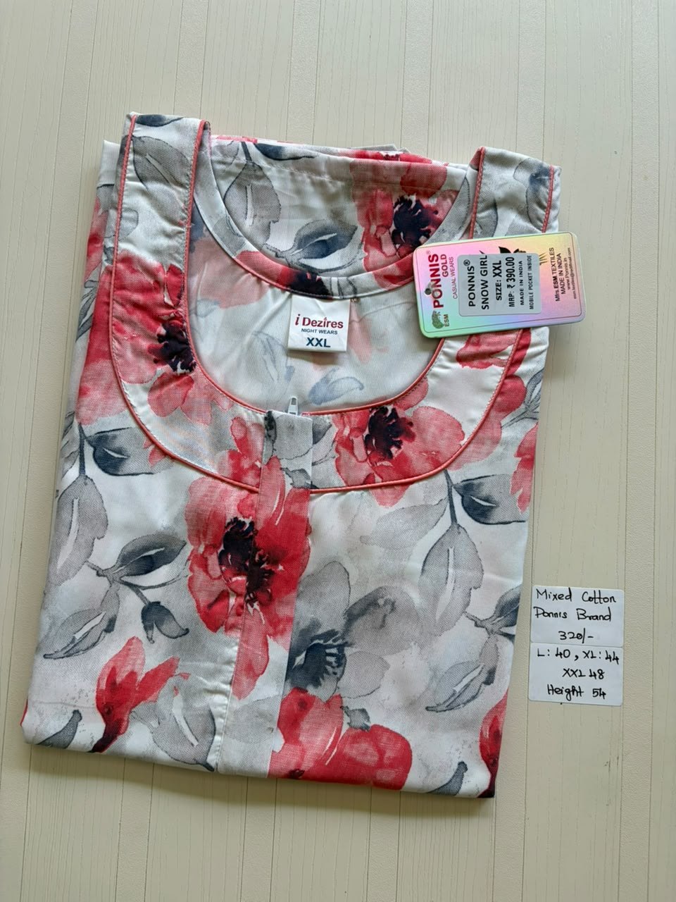 MCS 018 Ponni's Mixed Cotton Zip Nighty