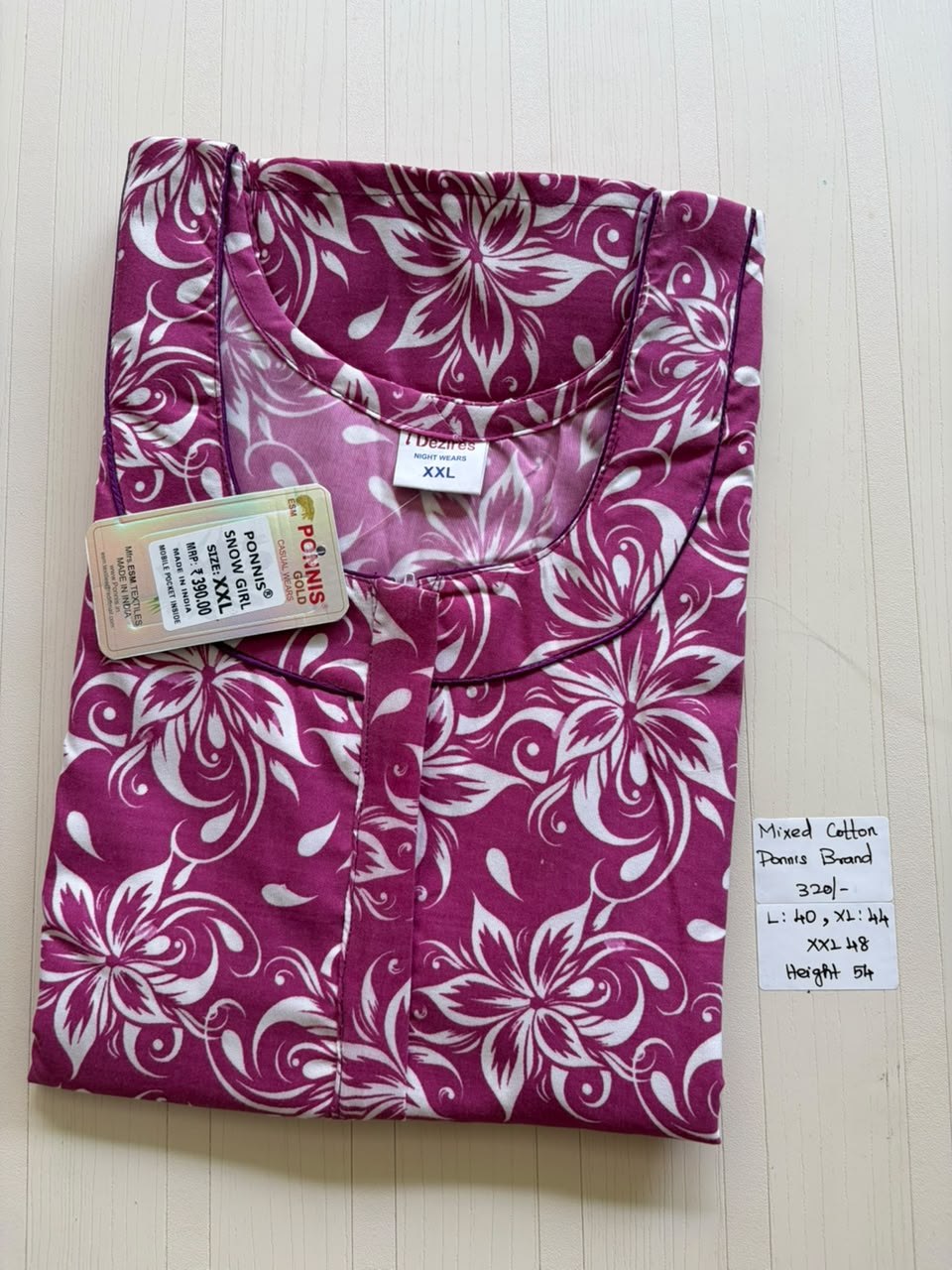 MCS 027 Ponni's Mixed Cotton Zip Nighty