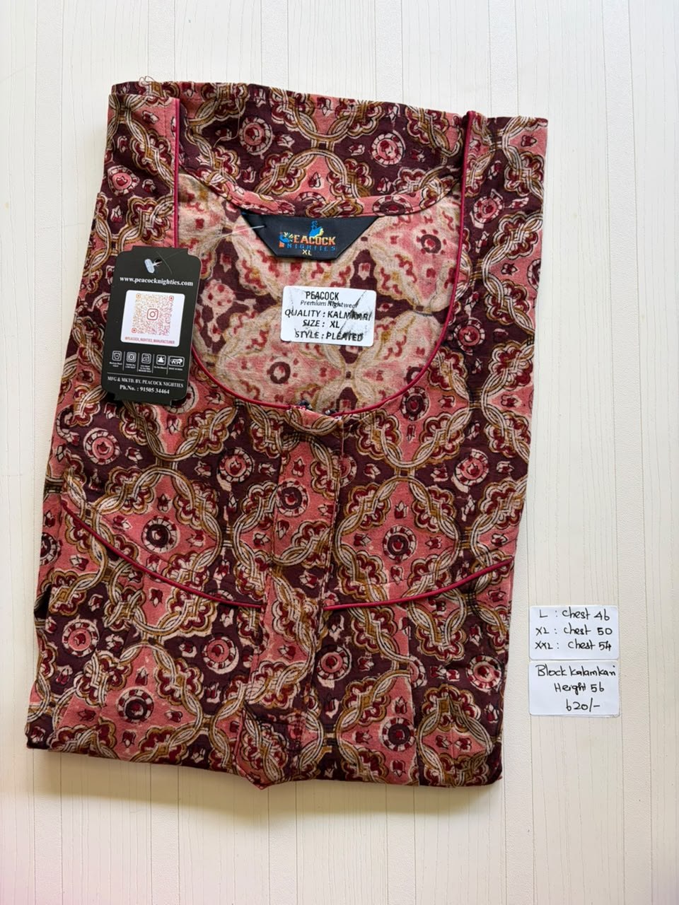 MKS036 Block Kalamkari peacock Pleats zip BP HEIGHT 56'