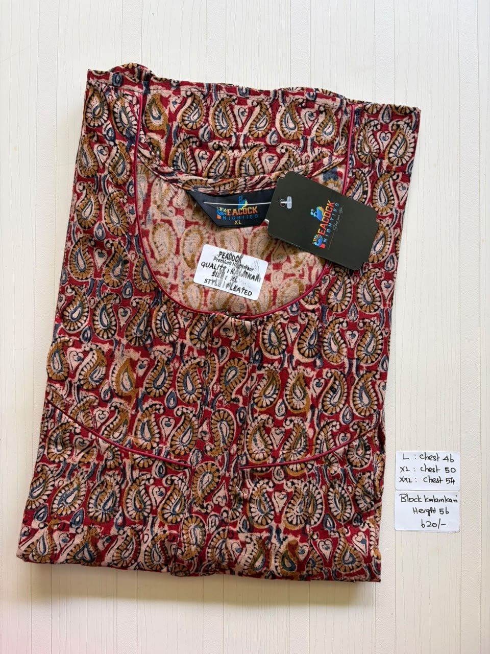 MKS032 Block Kalamkari peacock Pleats zip BP HEIGHT 56'