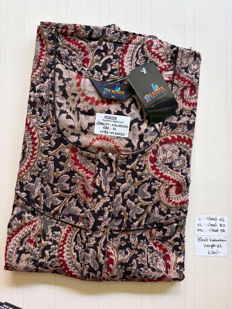MKS026 Block Kalamkari peacock Pleats zip BP HEIGHT 56'
