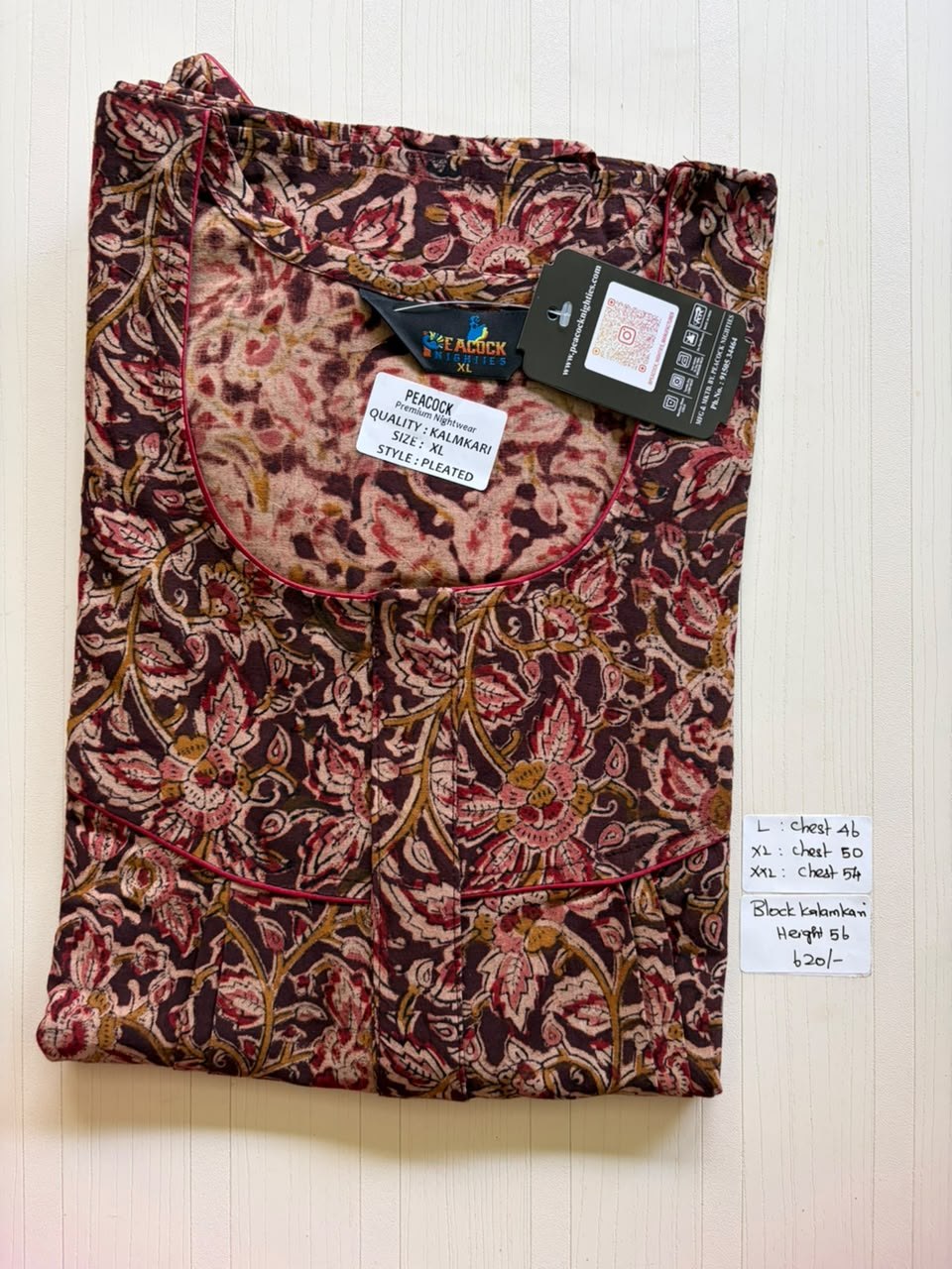MKS022 Block Kalamkari peacock Pleats zip BP HEIGHT 56'