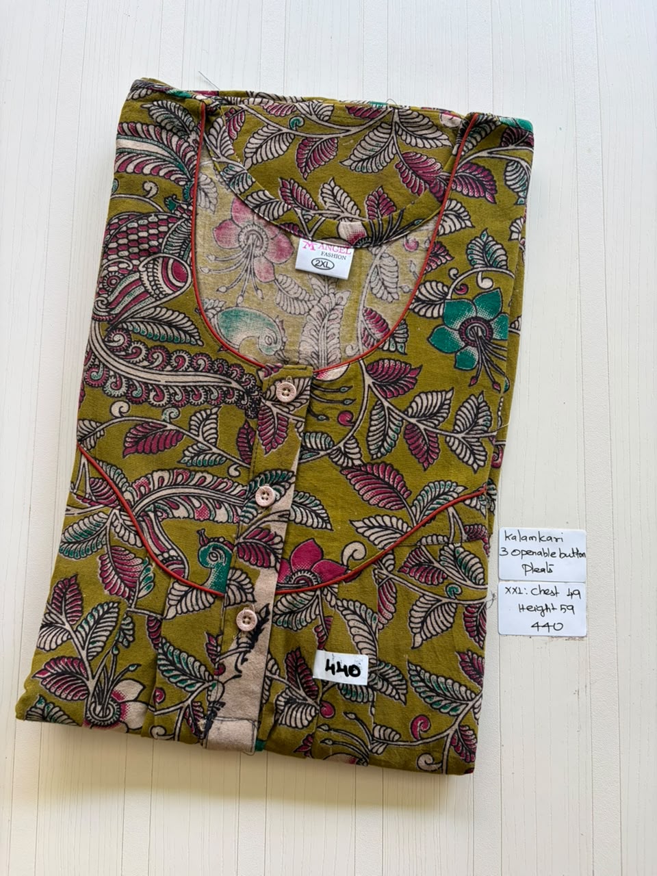 AASHP 230 Height Peacock Pleats Kalamkari Nighty BP DPS
