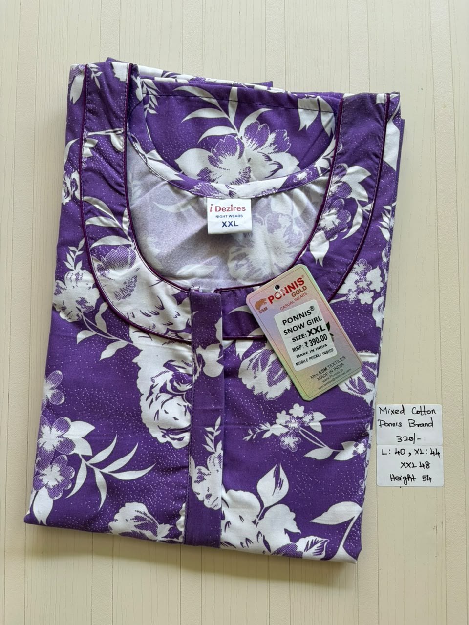 MCS 002 Ponni's Mixed Cotton Zip Nighty