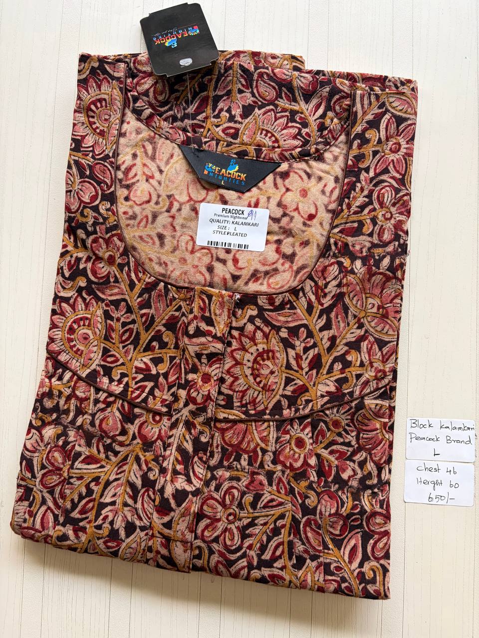 AKS025 #8 Height Block Kalamkari peacock Pleats zip