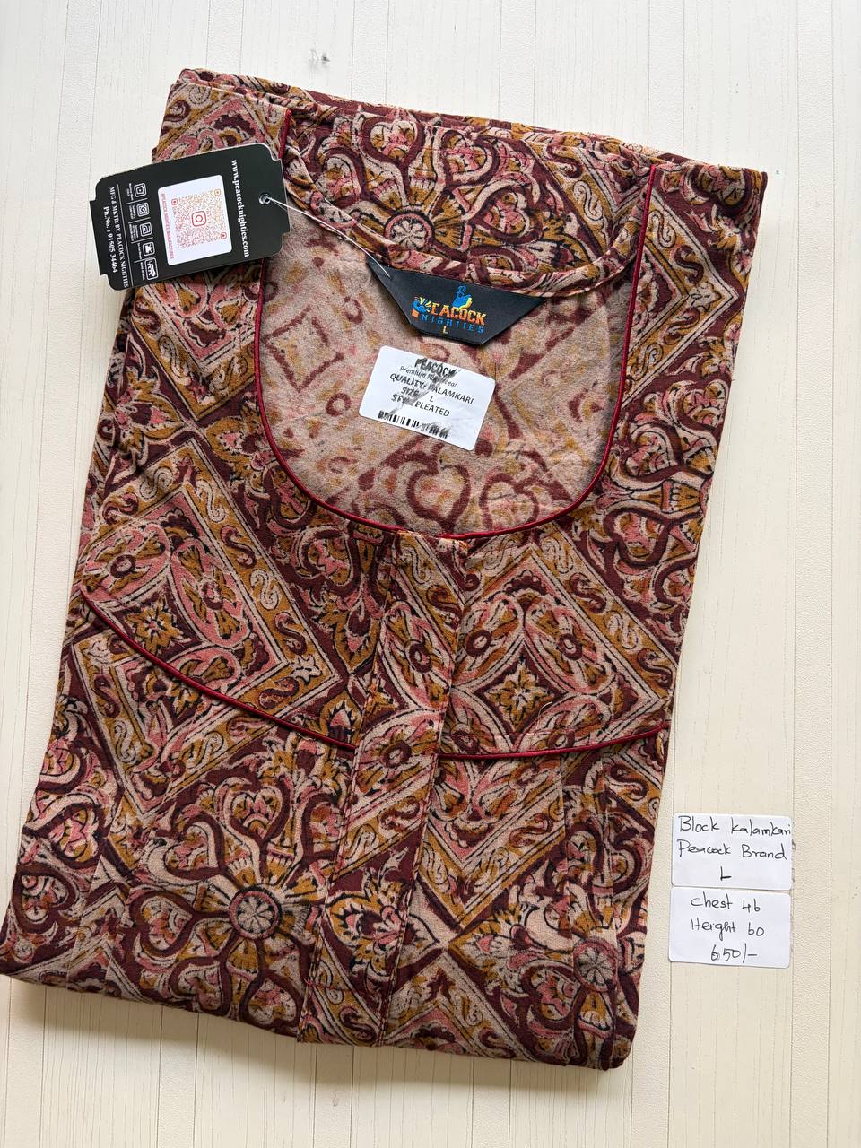 AKS001 #1 Height Block Kalamkari peacock Pleats zip